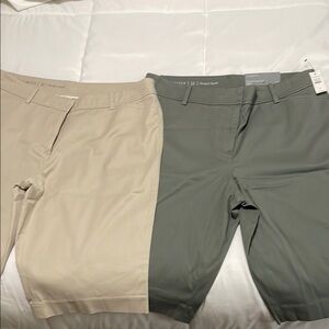 Women's beige and green Bermuda style shorts